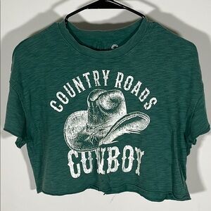 Green Country Roads Cowboy Crop Top